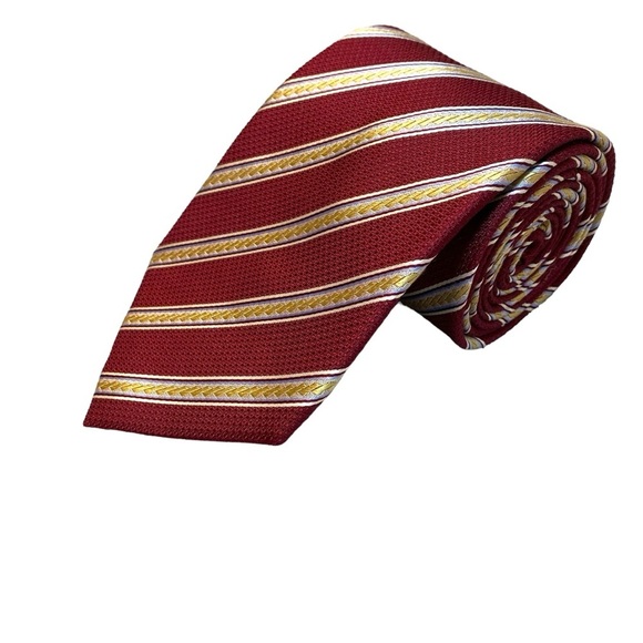 Henry‎ Jacobson Mens Silk Jacquard Tie Garnet Red Striped Vintage Executive - Picture 1 of 8